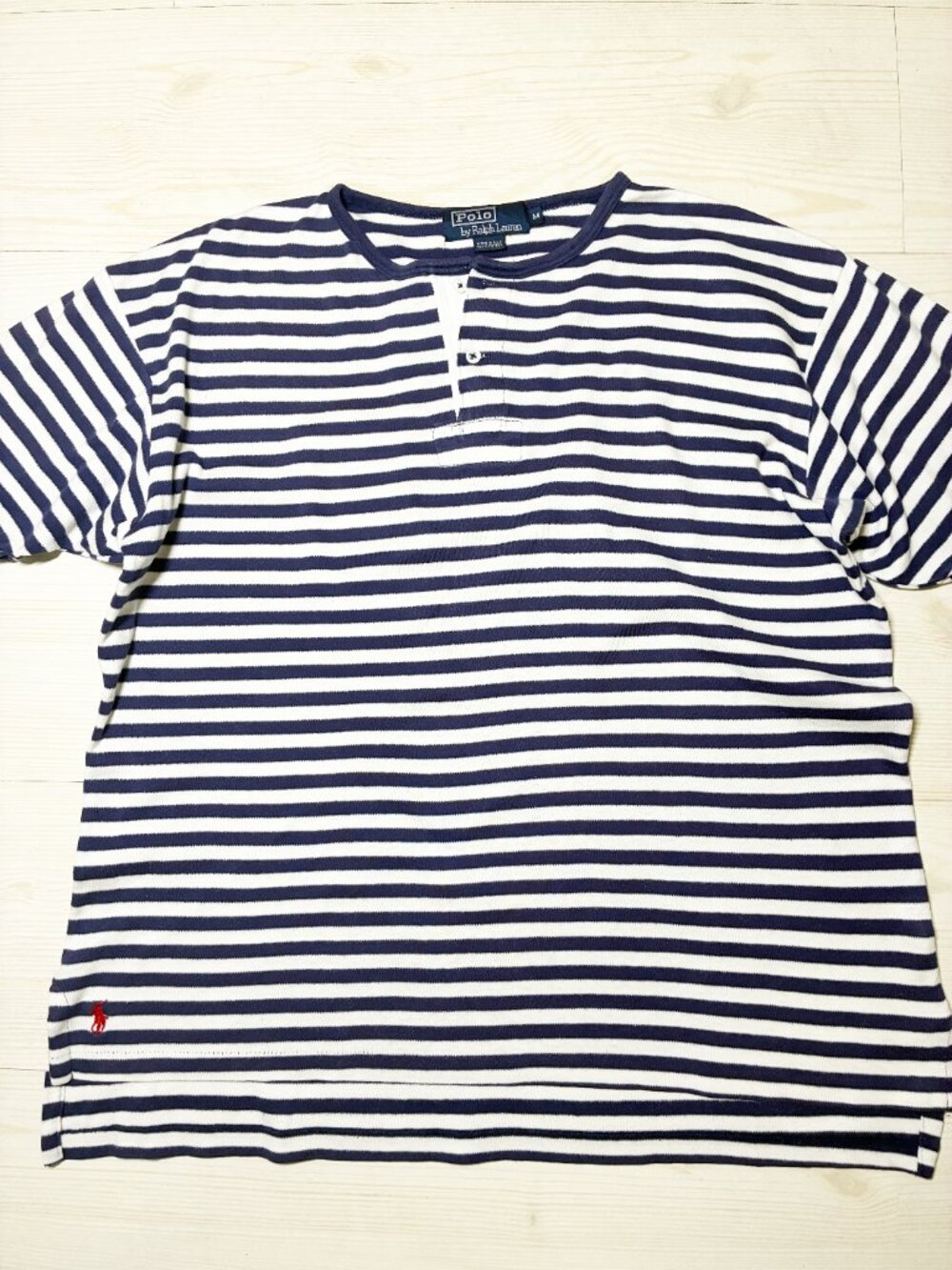 Vintage Polo Ralph Lauren Striped Henley Shirt Men's M Navy White USA in Made